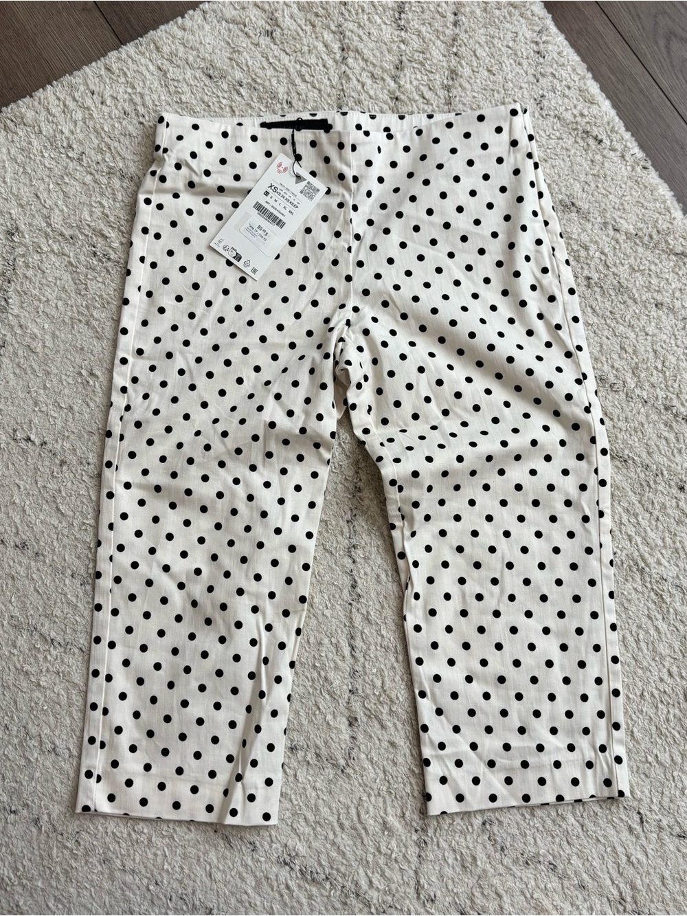 Zara Polka Dot Capri Pants - Ivory with Black Dots